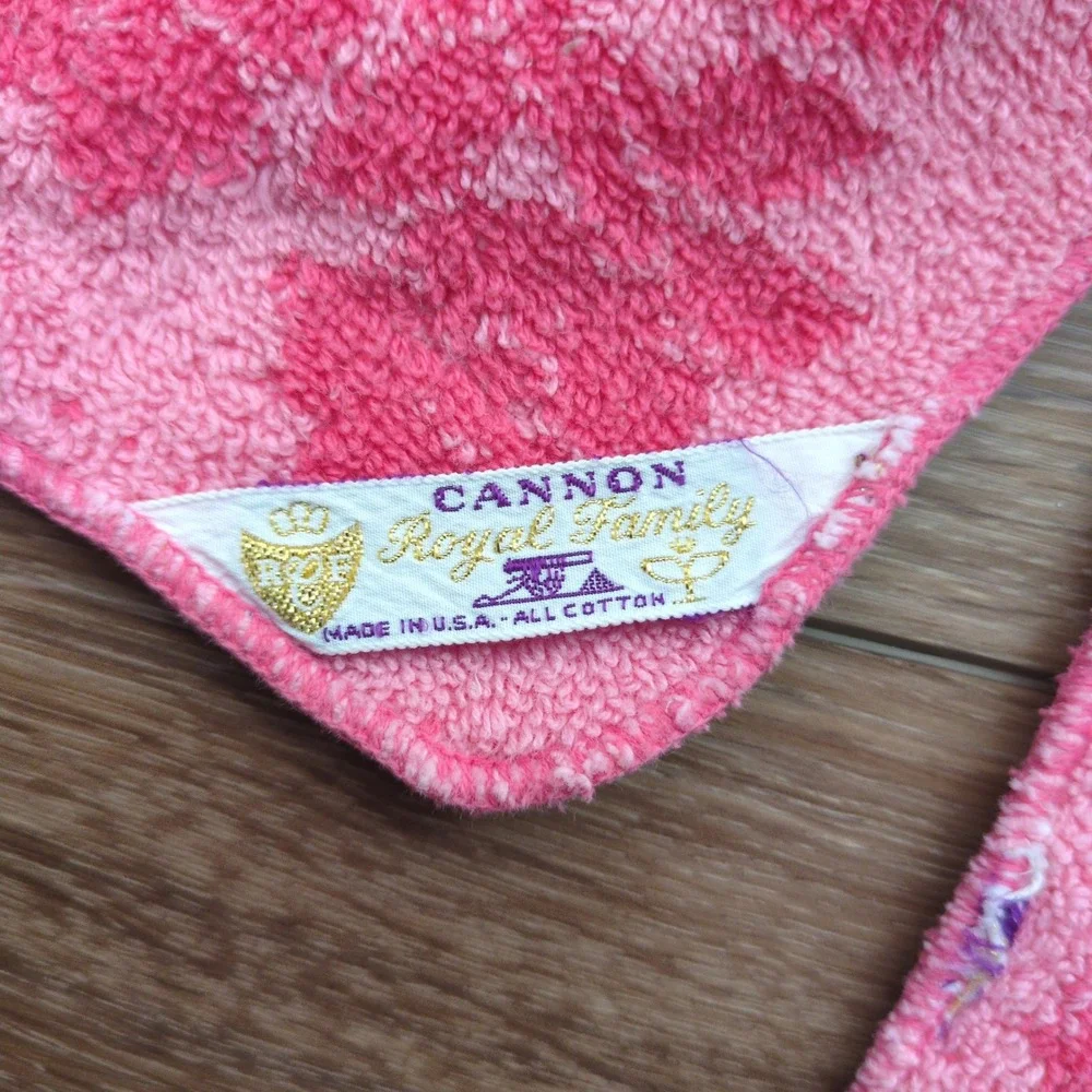 Vtg Cannon Royal Family Pink Floral Washcloth Set (3) Rose Cotton MCM Retro